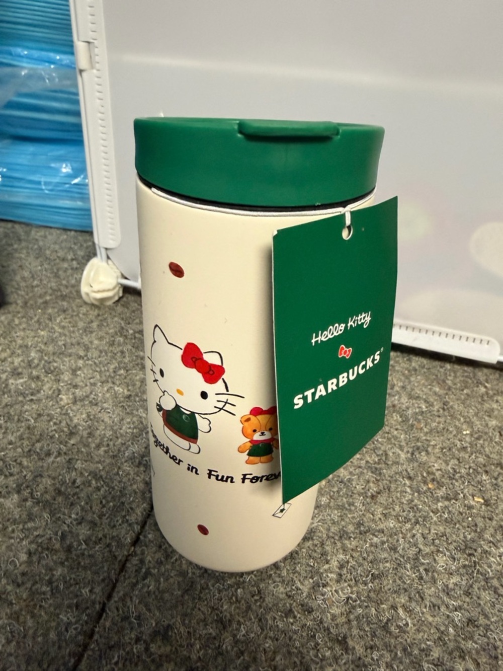 Starbucks White & Green Hello Kitty Travel Tumbler with Red Accent